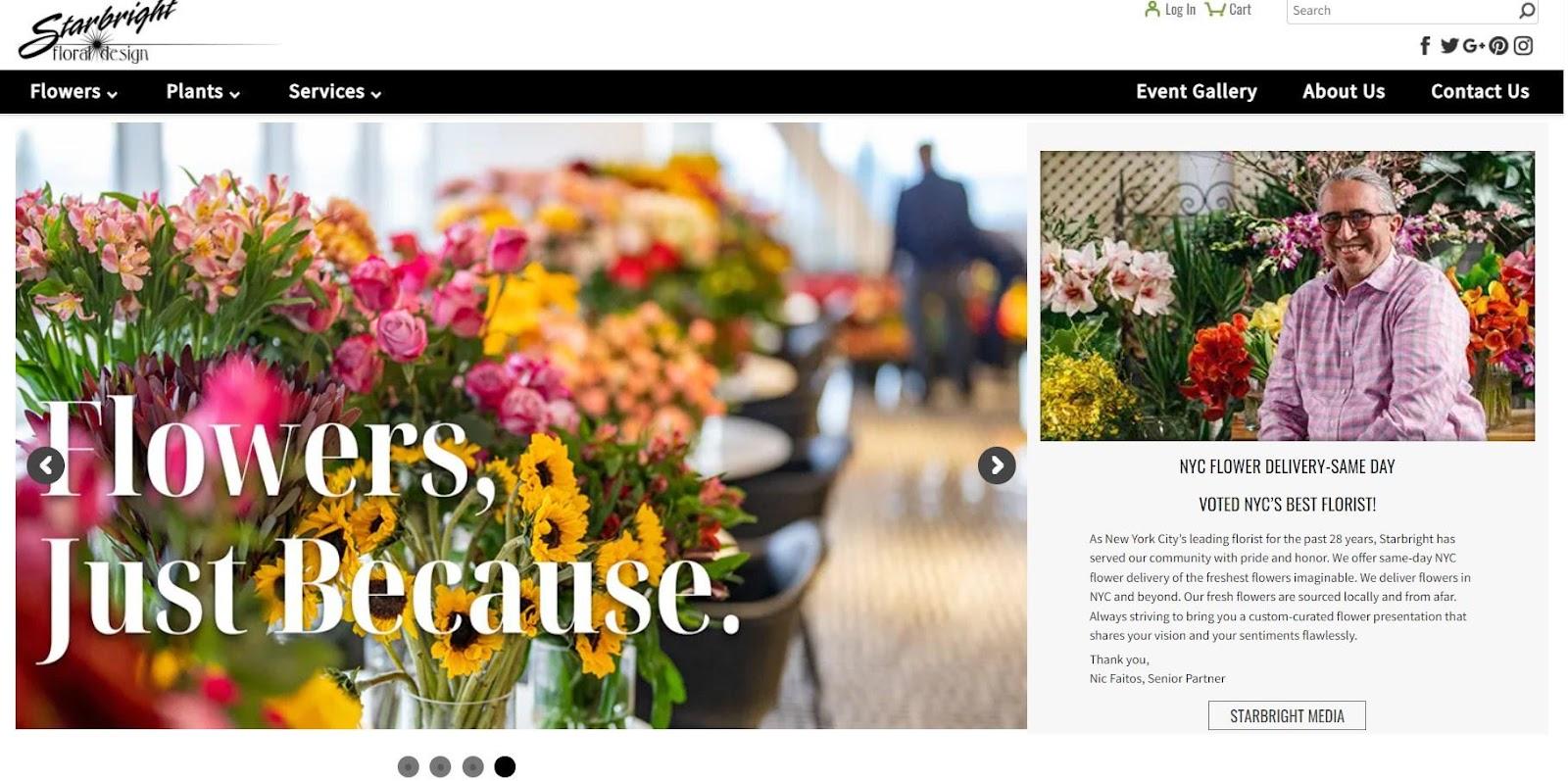 Best florist websites  design example from Starbright Floral Design.