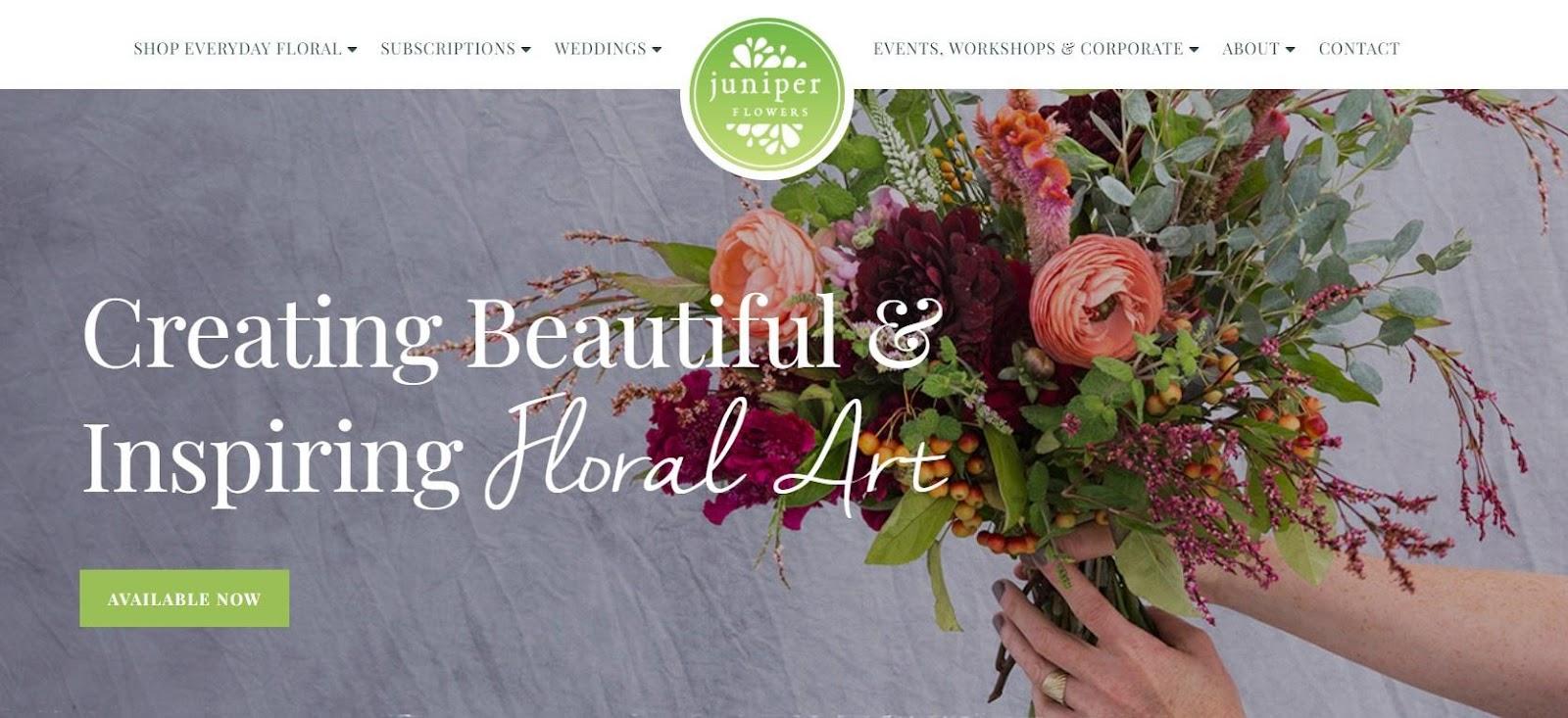 Best florist websites  design example from Juniper Flowers.