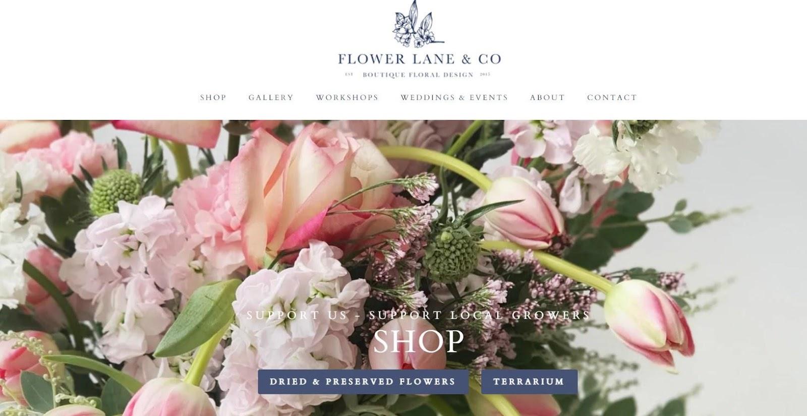 Best florist websites  design example from Flower Lane & Co.