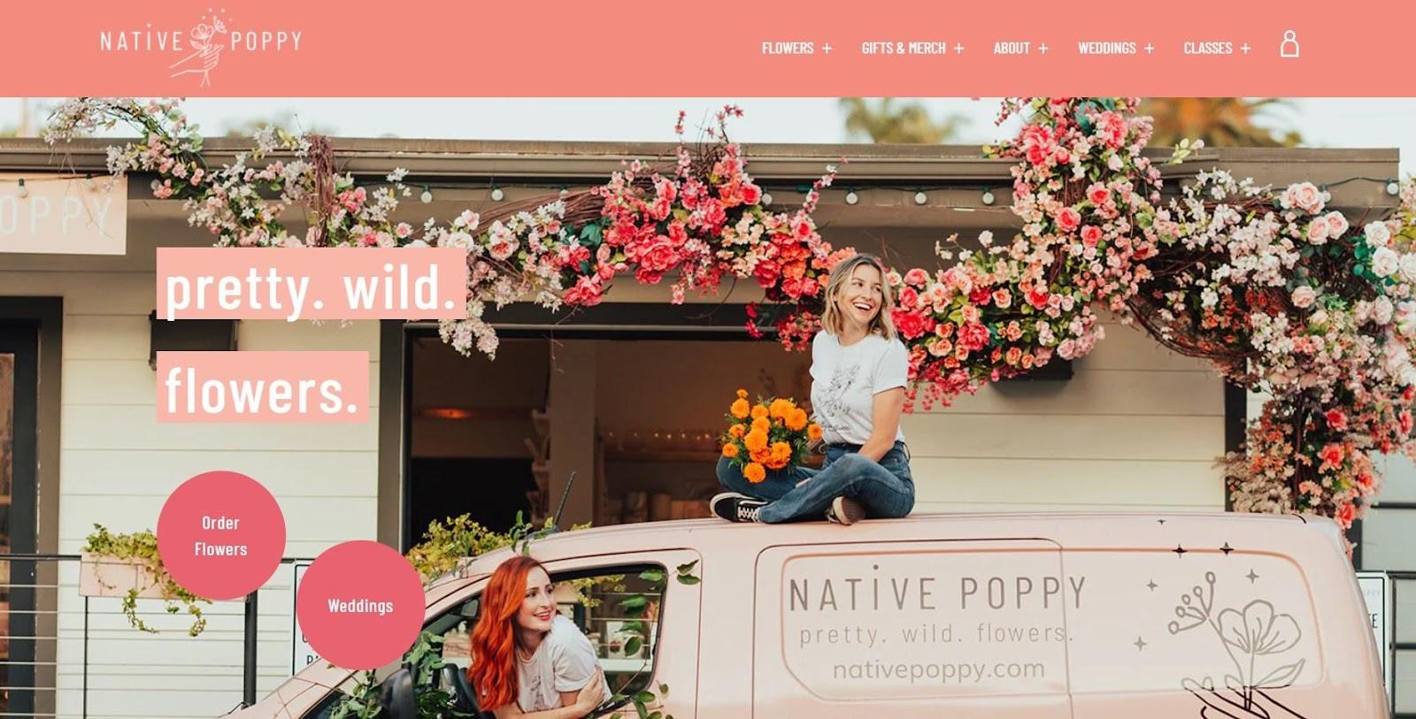 Best florist websites  design example from Native Poppy.