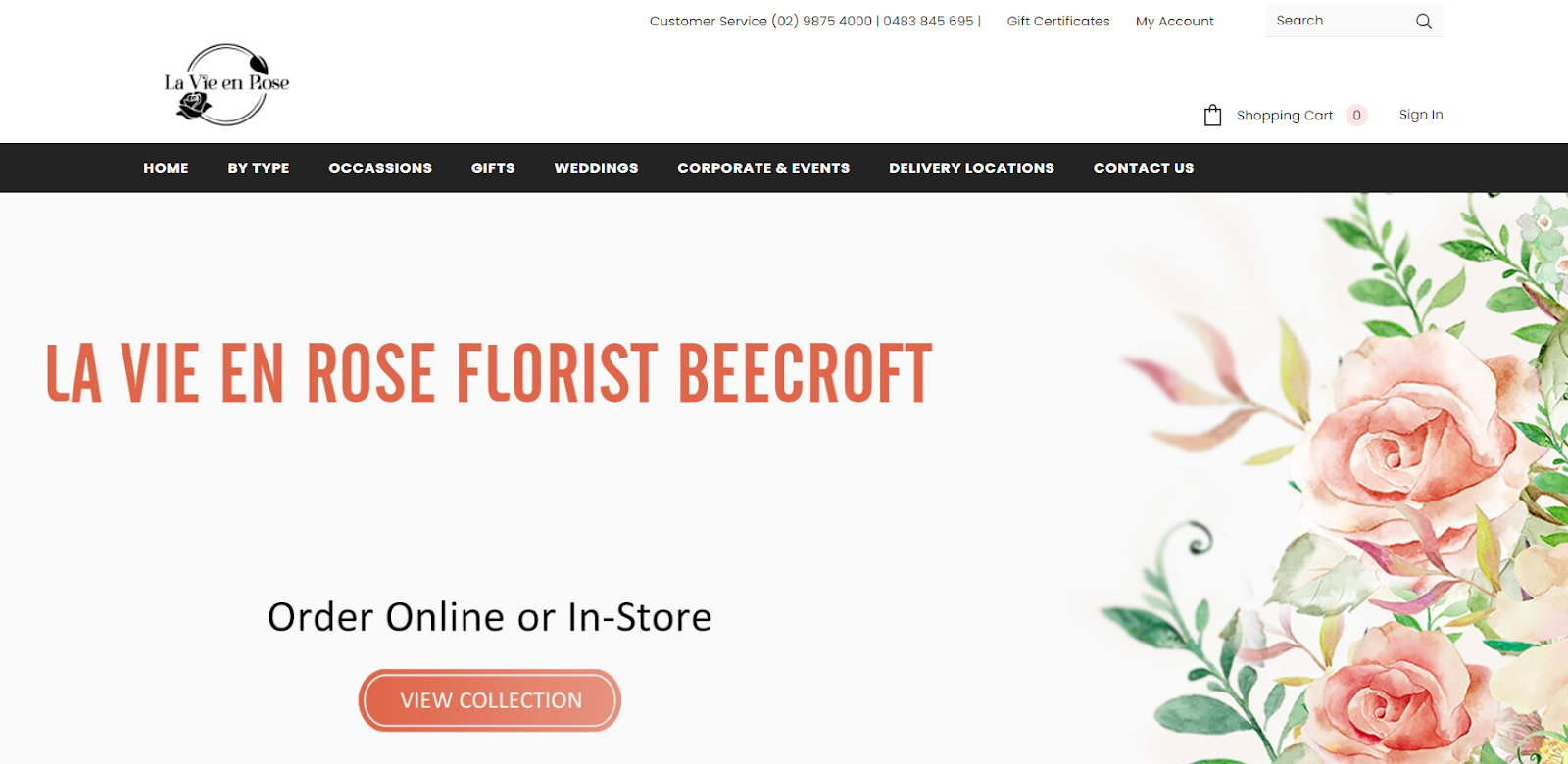 Best florist websites  design example from La Vie en Rose Florist.