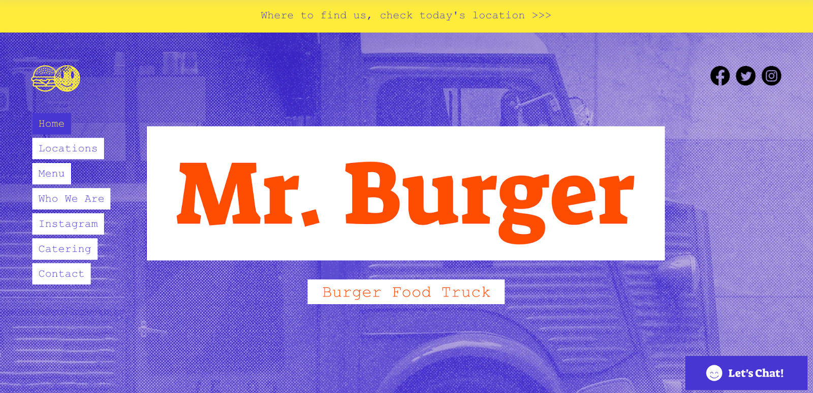 How to make your own food truck website  step 1: Choose the right platform. Example web page from Burger Corner on Wix.