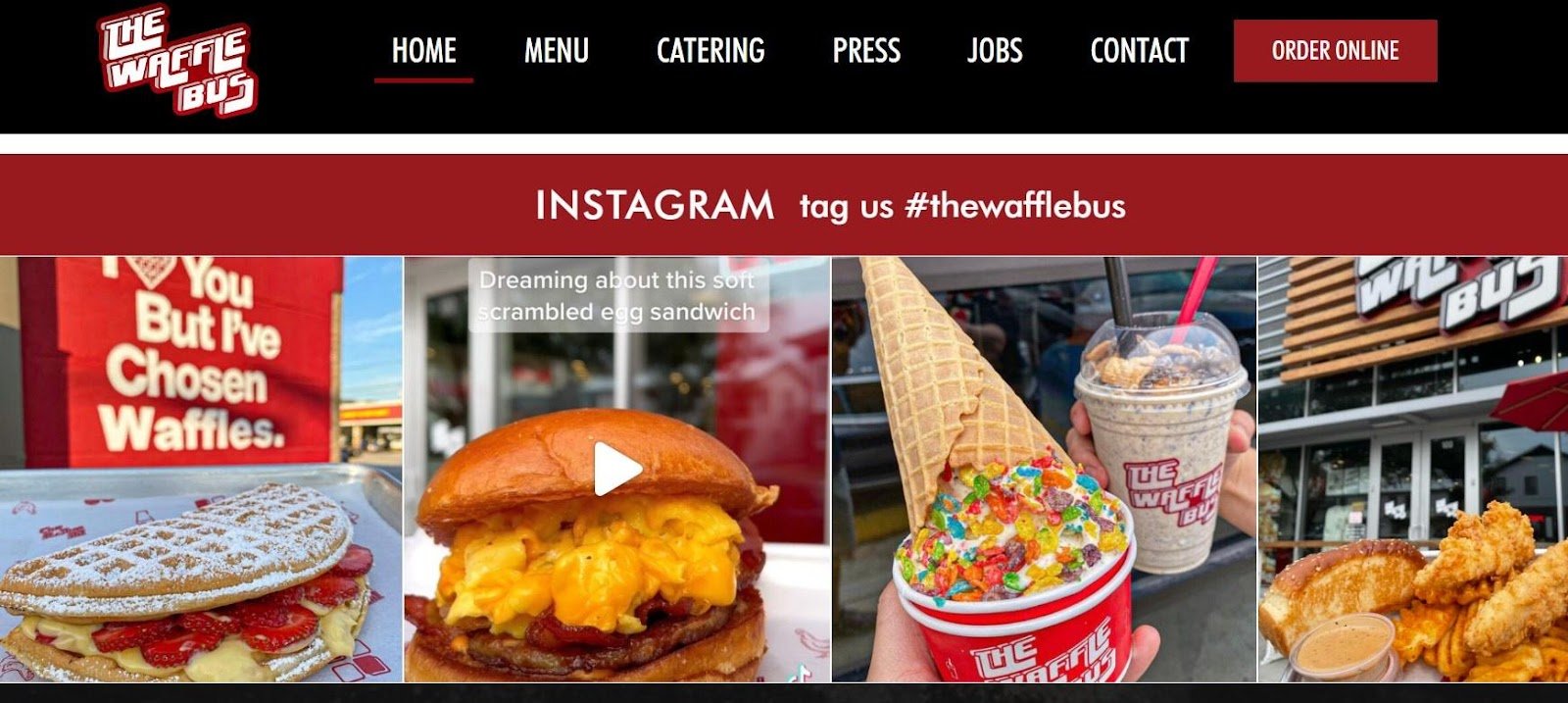 How to make your own food truck website  step 4: Use social media integration. Example web page from the Waffle Bus.