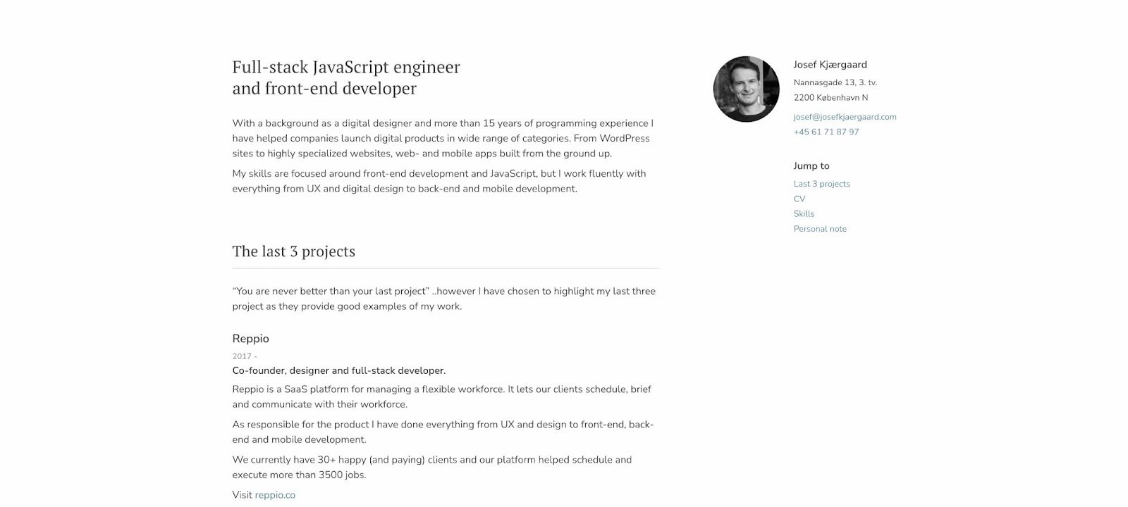 josef k homepage design