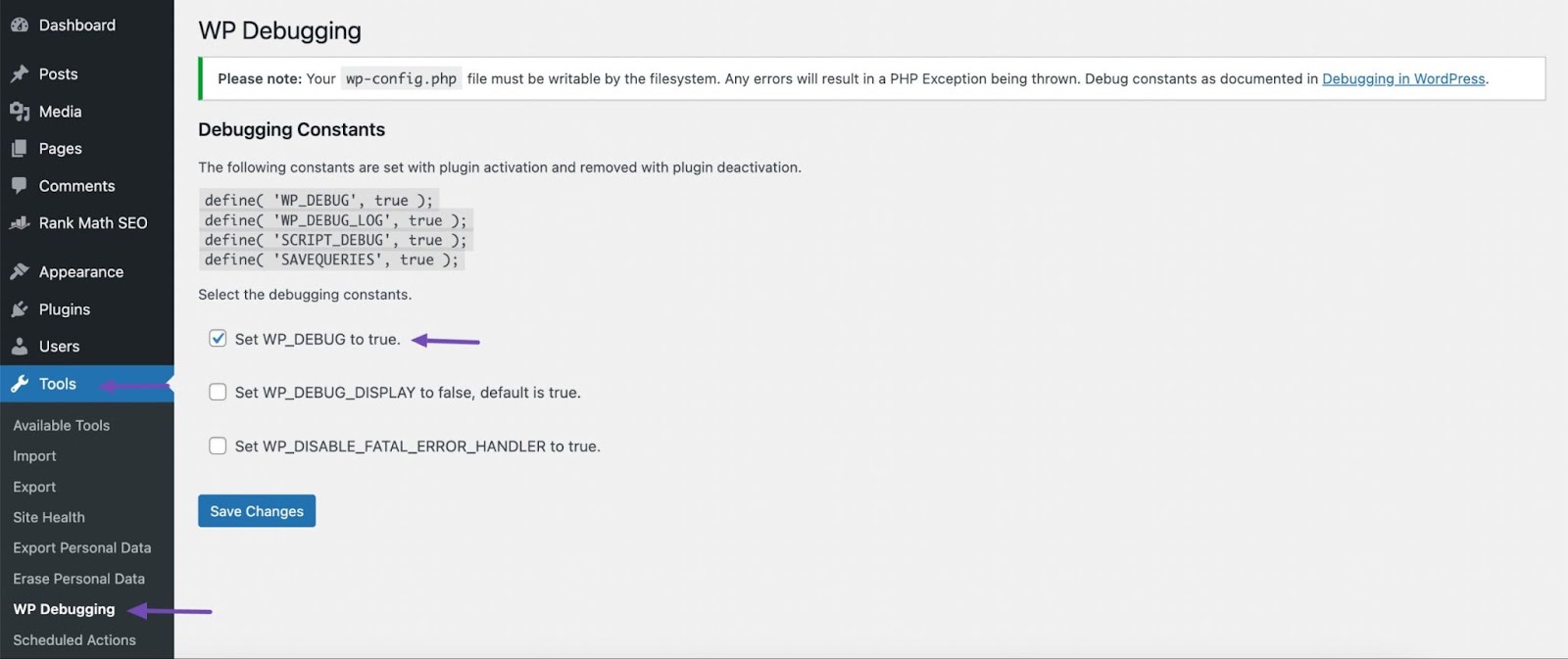 wordpress error 500, debugger