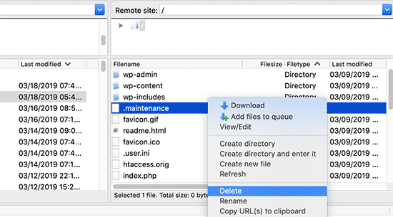 how to delete file to turn off wordpress maintenance mode