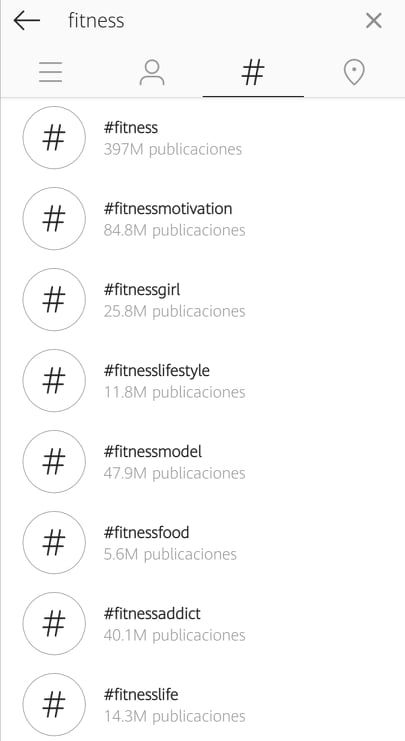 Uso de hashtags para marcas en Instagram: #fitness