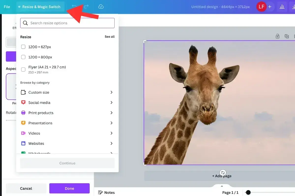 how to resize jpg & png files in canva: resize the image