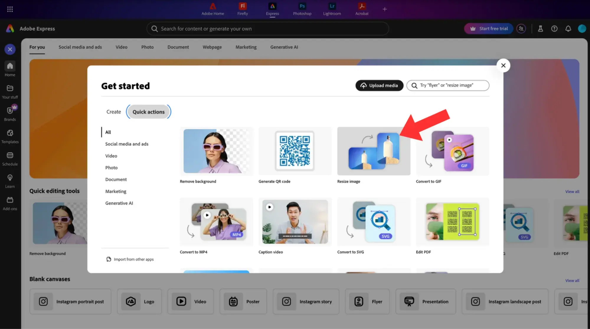 how to resize an image: resize image in adobe express