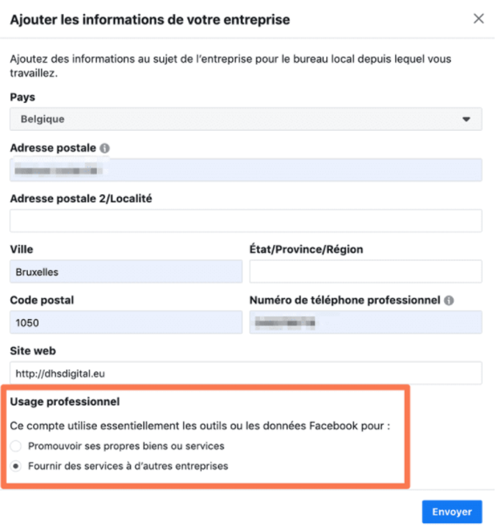 Informations entreprise Facebook Business Manager