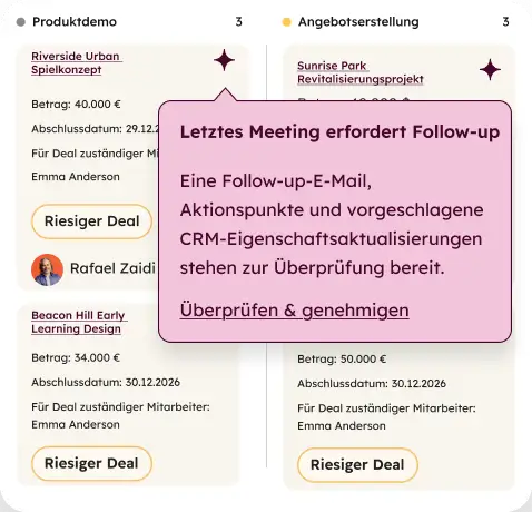 Ihr CRM schlägt auf der Grundlage des Anrufs eigene Aktualisierungen vor.