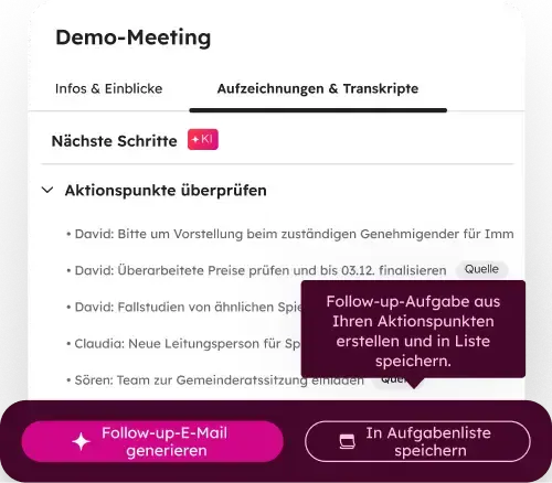 Verwandeln Sie Aktionselemente ohne Neuformulierung in reale Aufgaben.