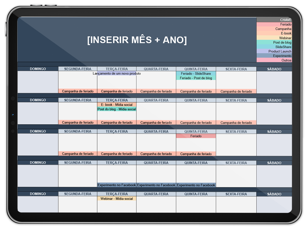 Modelo de calendário de conteúdo de mídia social