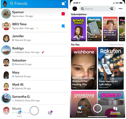 Snapchat Discover and friends list