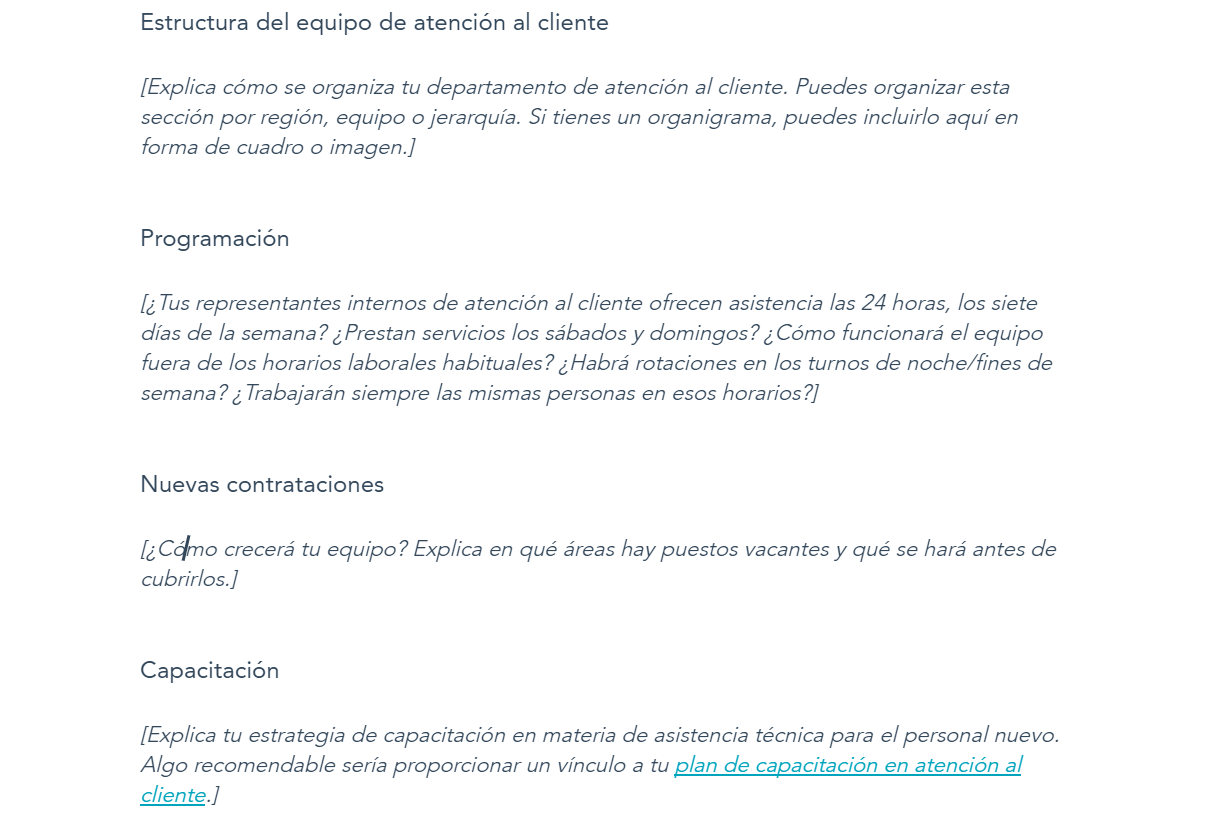 Sección Equipo y plan de contratación