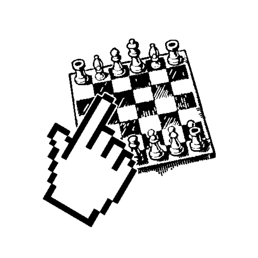 A click icon hovers over a chess board.