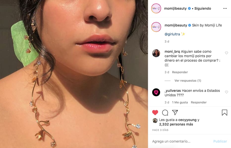 Luz natural en una foto de Instagram de la marca @momijibeauty