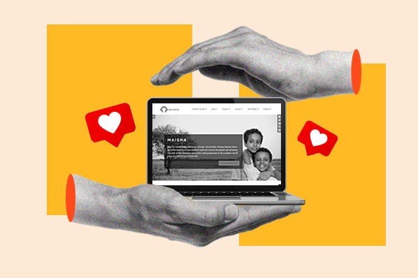 ngo wordpress themes: image shows a hand holding a computer 