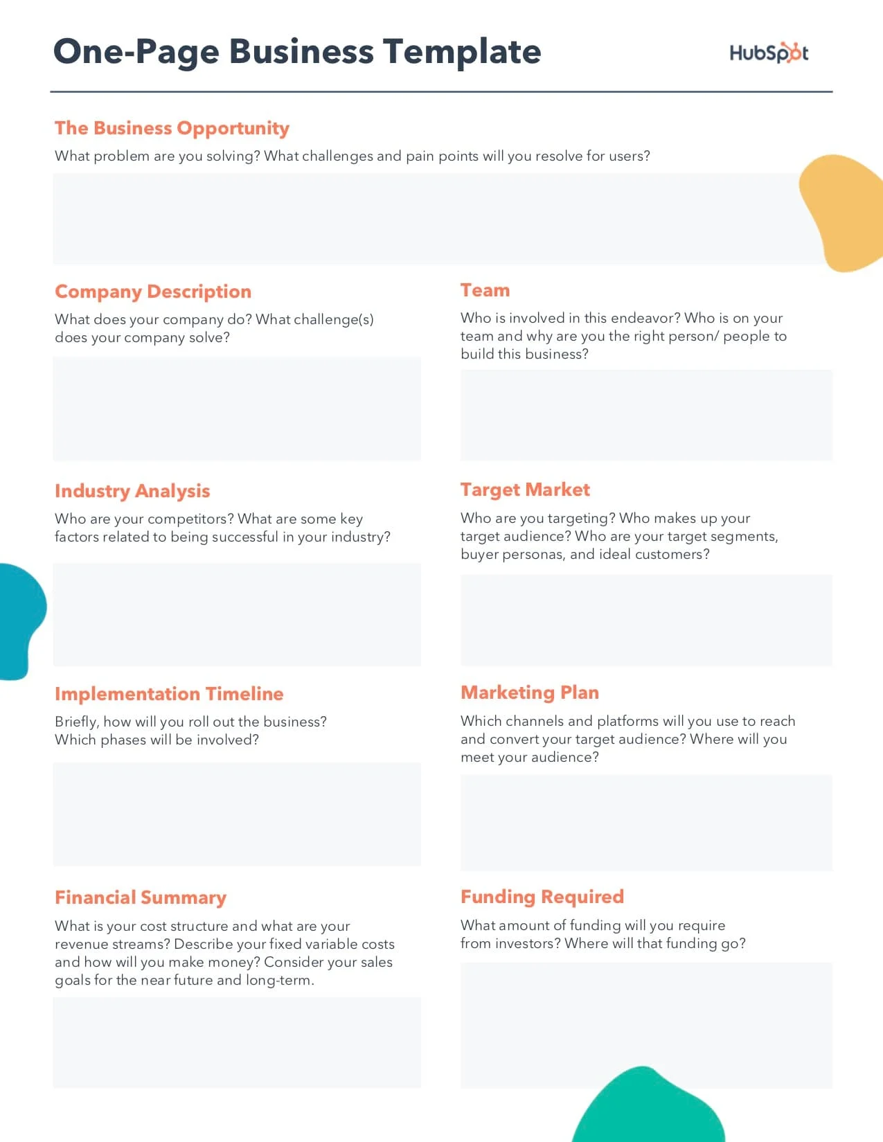 One-Page Business Plan Template