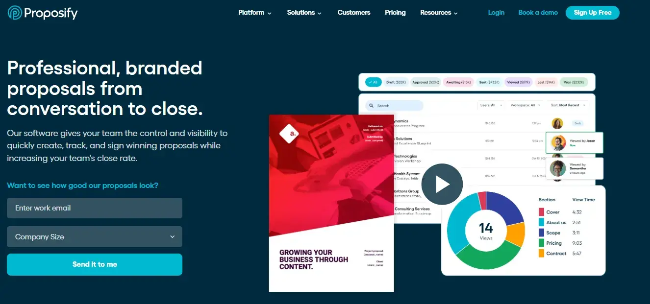 screenshot from Proposifys homepage.