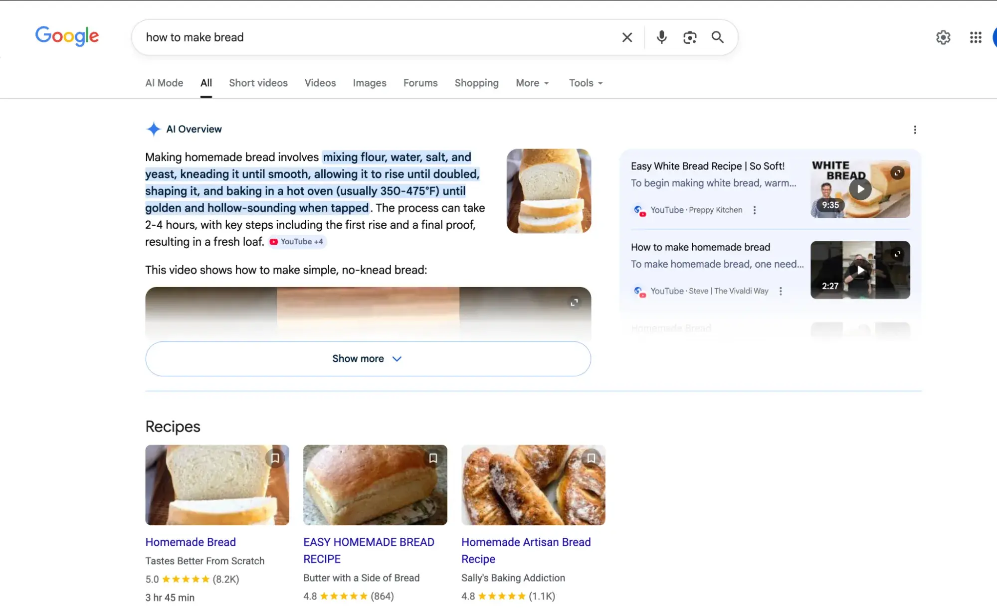 seo ai trends in action as google ai overview replaces featured snippet for how to make bread query in march 2026