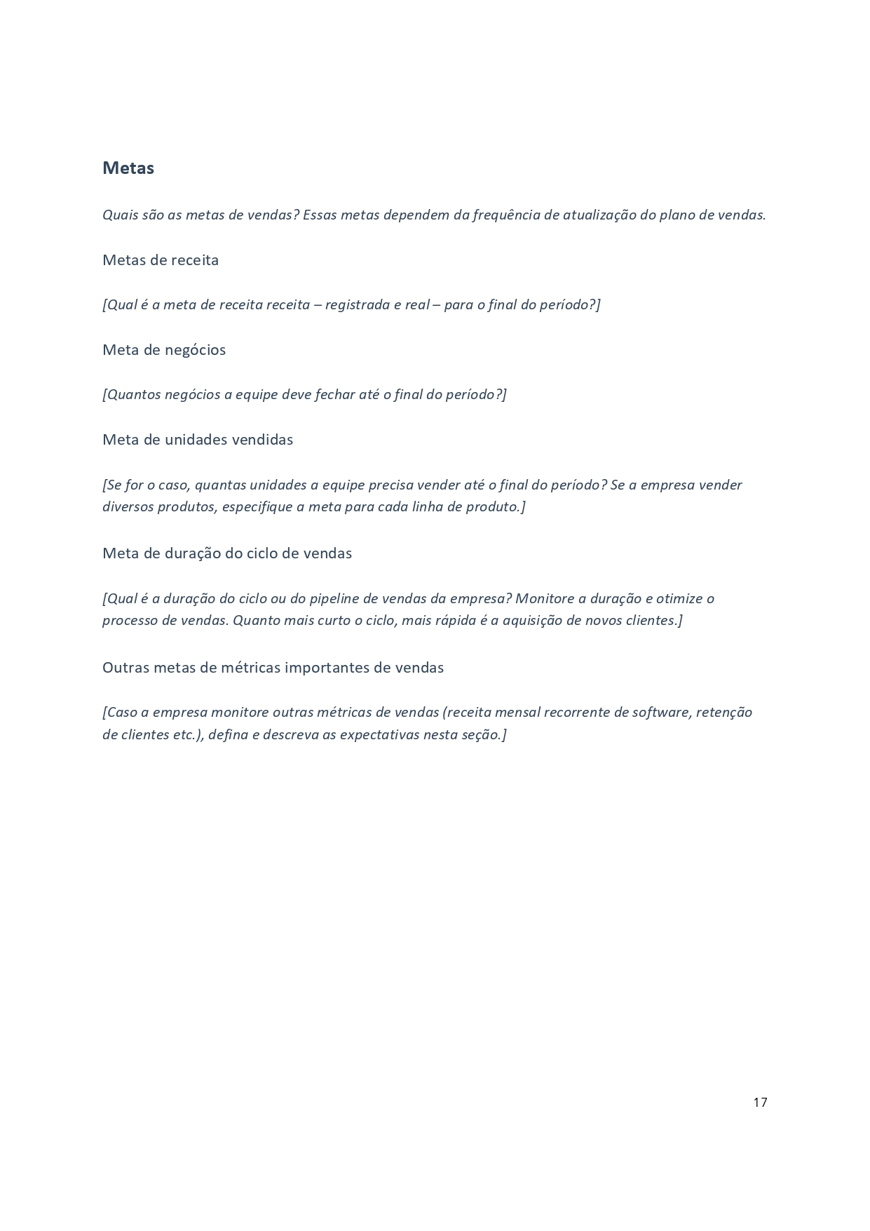 Modelo de plano de vendas - Metas