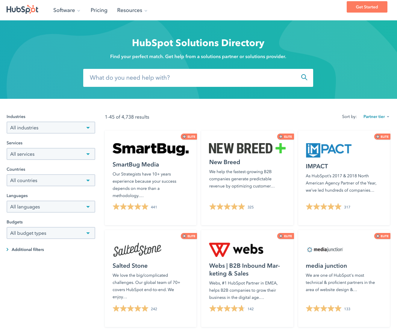 HubSpot Solutions Directory home page
