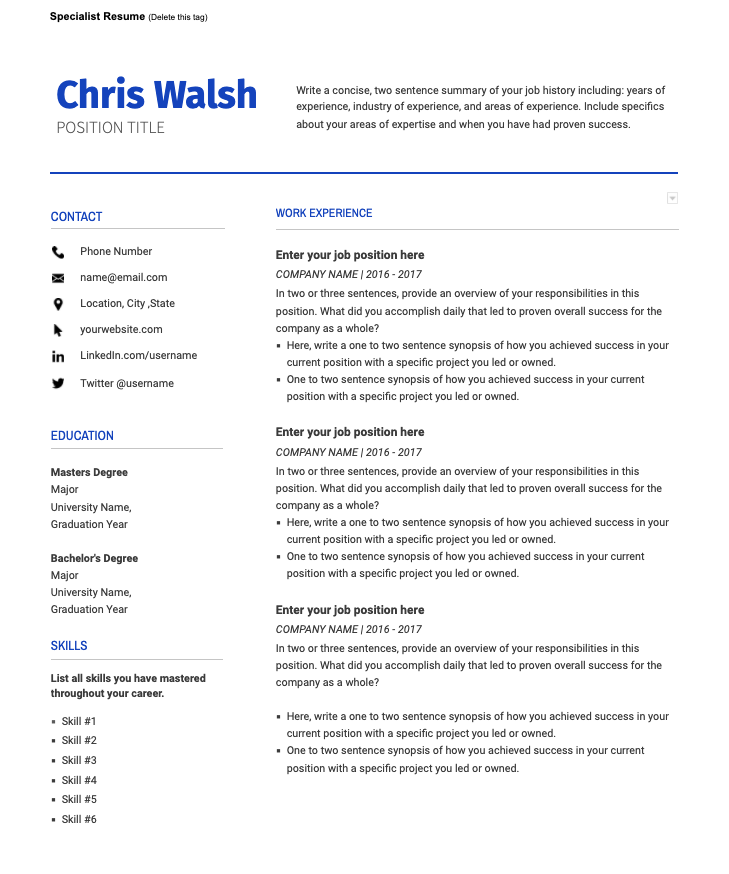 marketing resume template