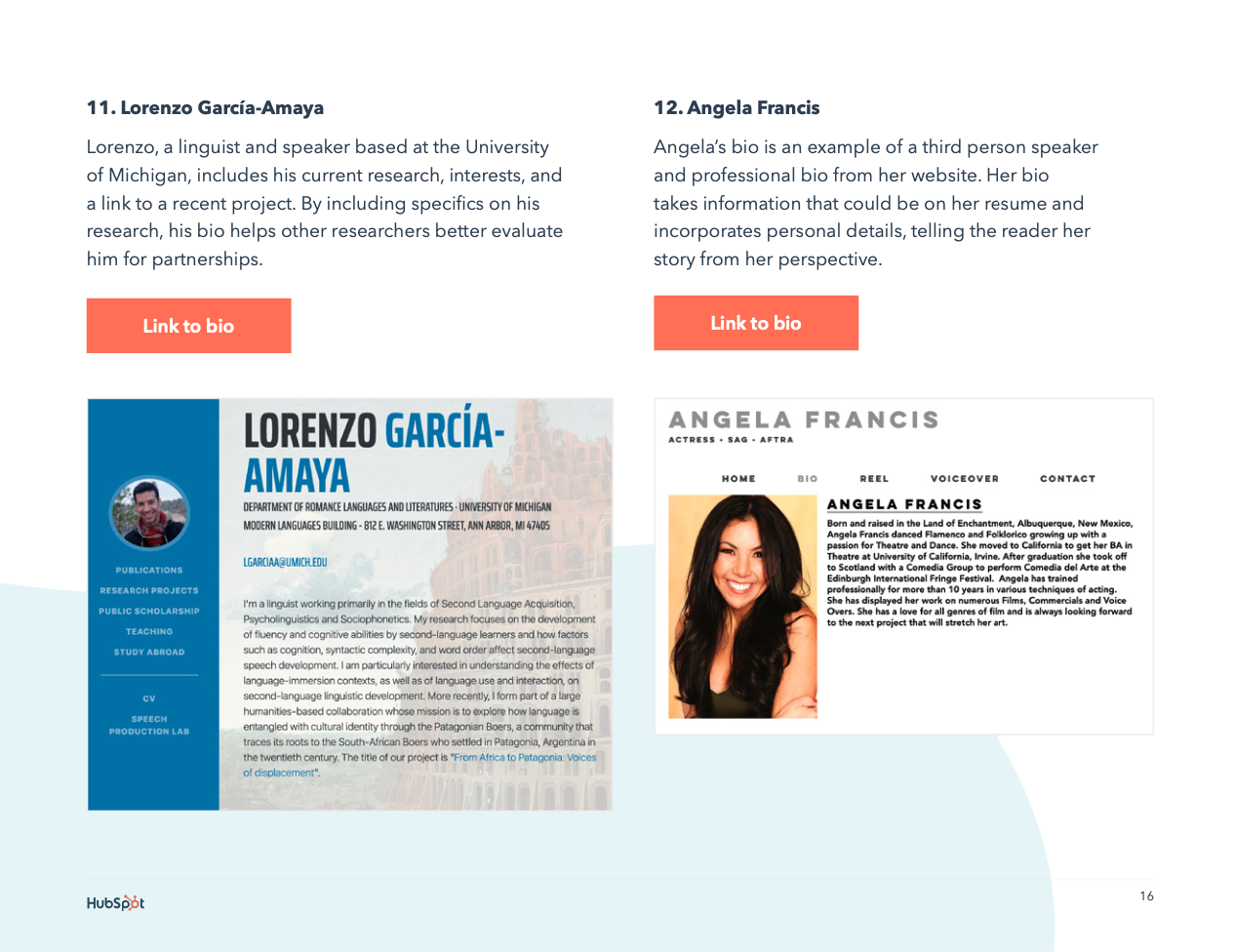 website professional bio examples