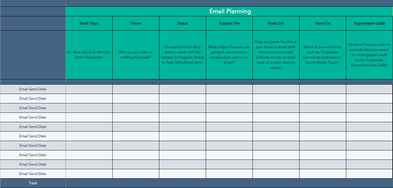 email planning template