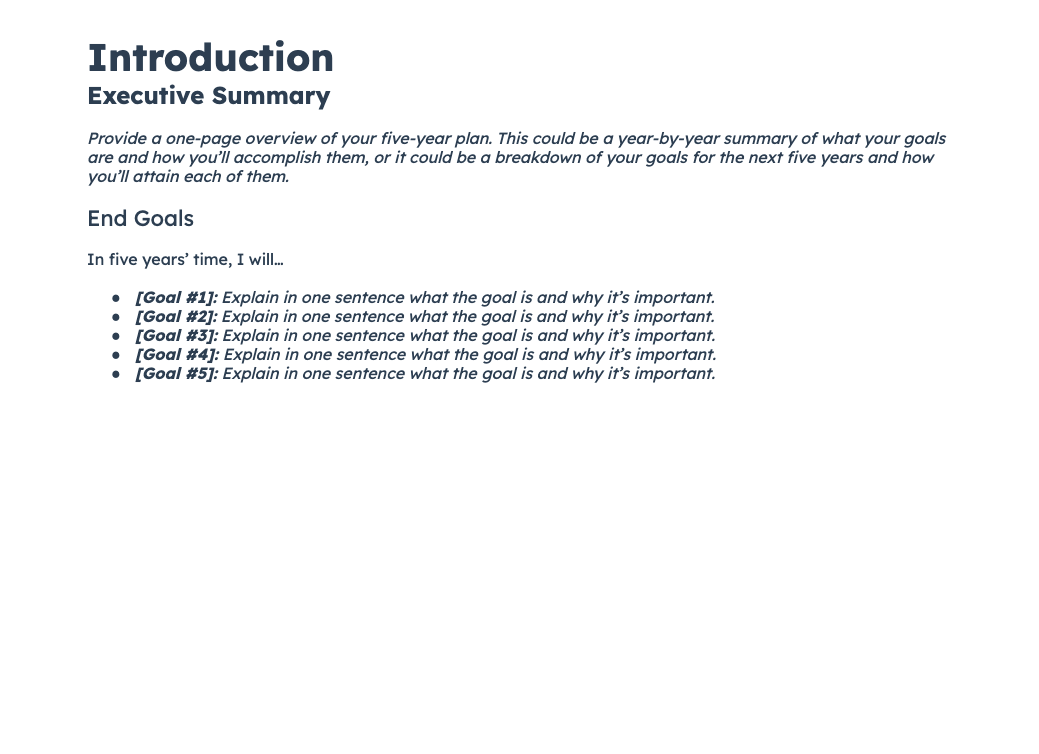 five year plan template