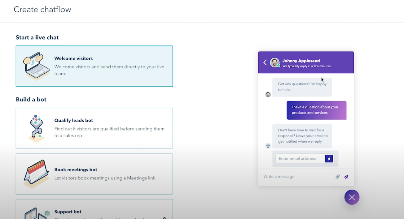 Crear chat en vivo hubspot
