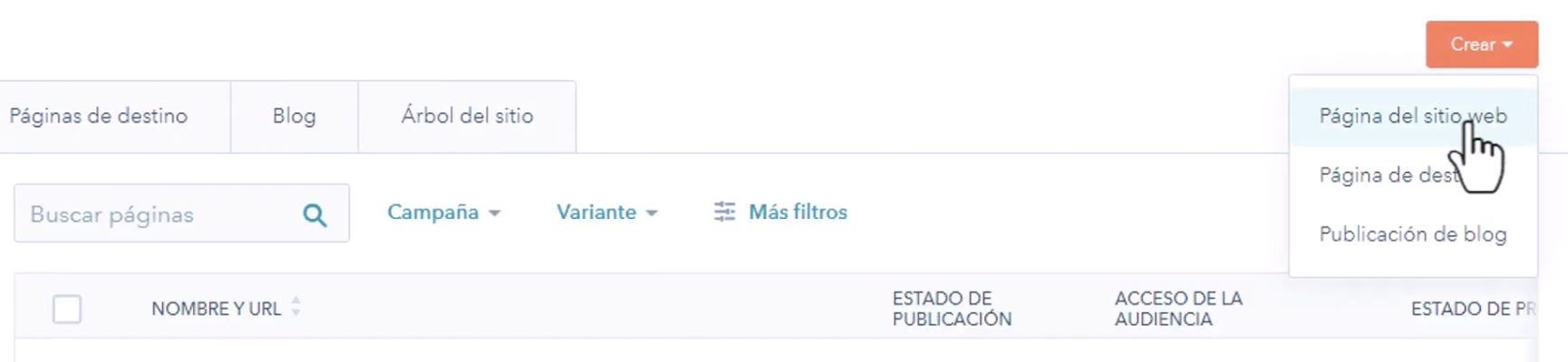 Crear sitio web gratis HubSpot