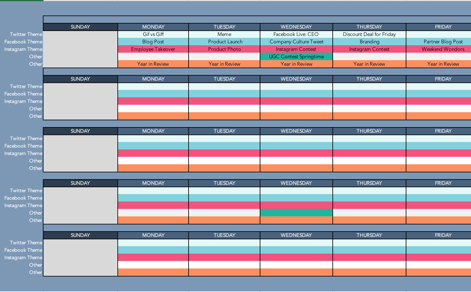 Social Media Content Calendar