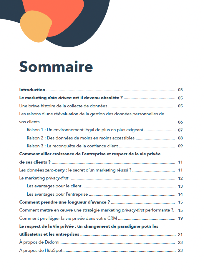 Croissance et vie privée - Sommaire contenu