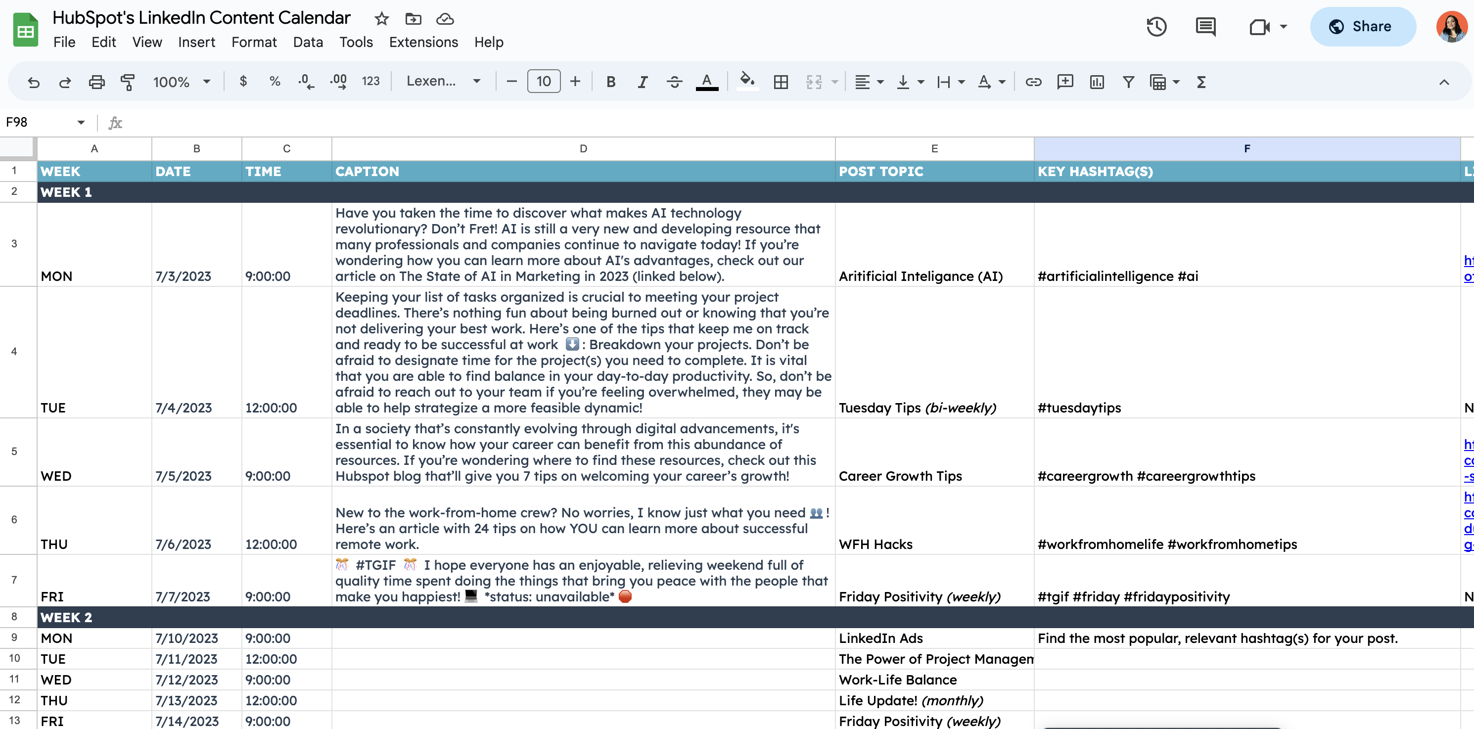 LinkedIn Content Calendar Template 3