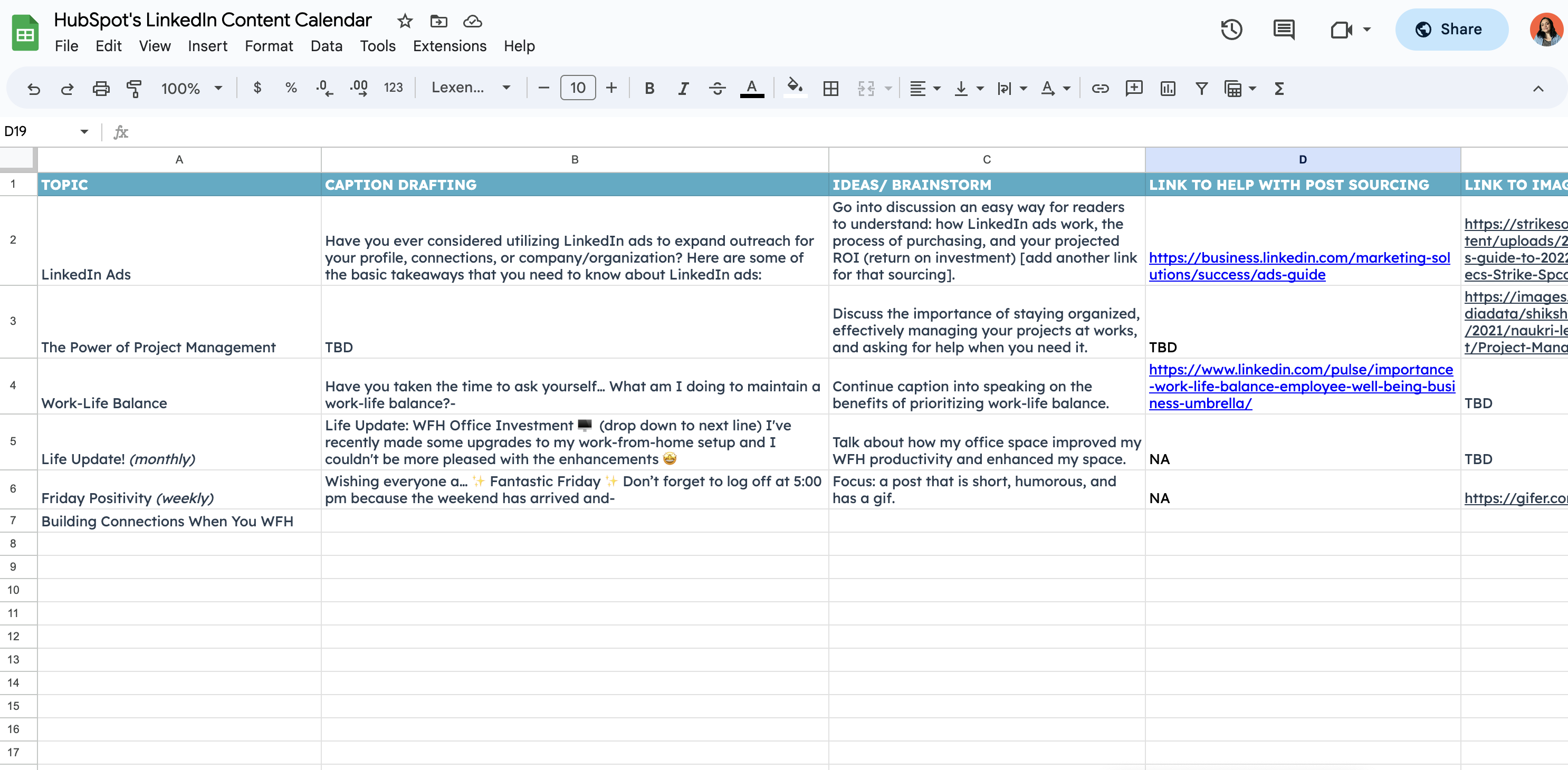 LinkedIn Content Calendar Template 2