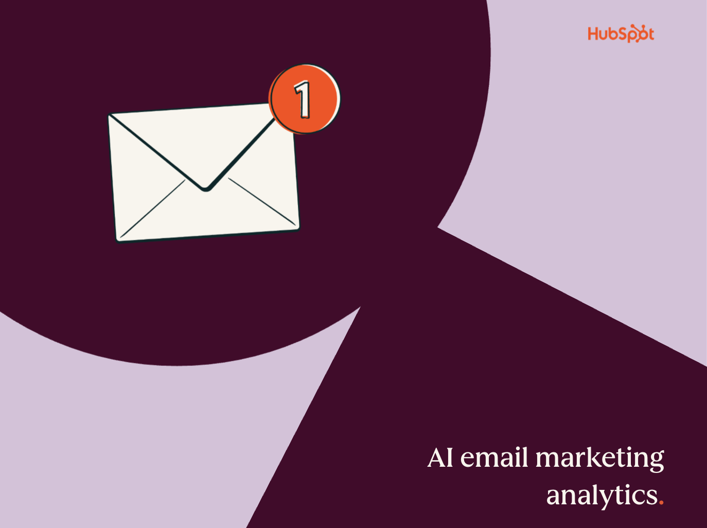 a hubspot-branded graphic with a social media icon in the center, along with a lilac background and burgundy shapes and text that says “AI email marketing analytics” in the bottom right corner 