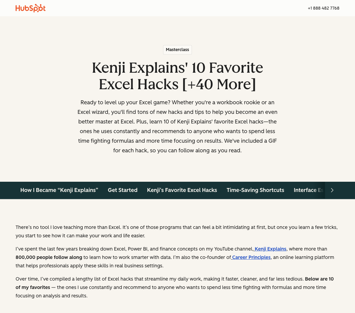 Excel hacks landing page