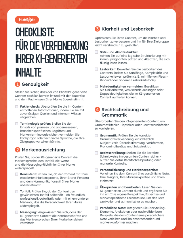Checkliste für die Verfeinerung KI-generierter Inhalte