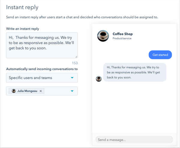 Screenshot showing instant-reply options