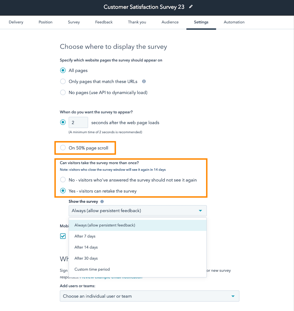 Survey creation template highlighting new features