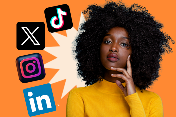 a woman thinks about the types of social media platforms she can leverage in a marketing campaign