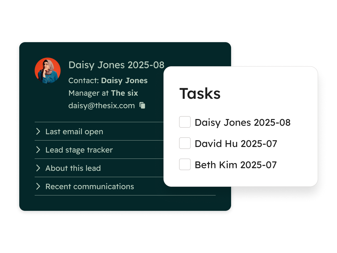 Guided execution screen showing a contact record and list of tasks.