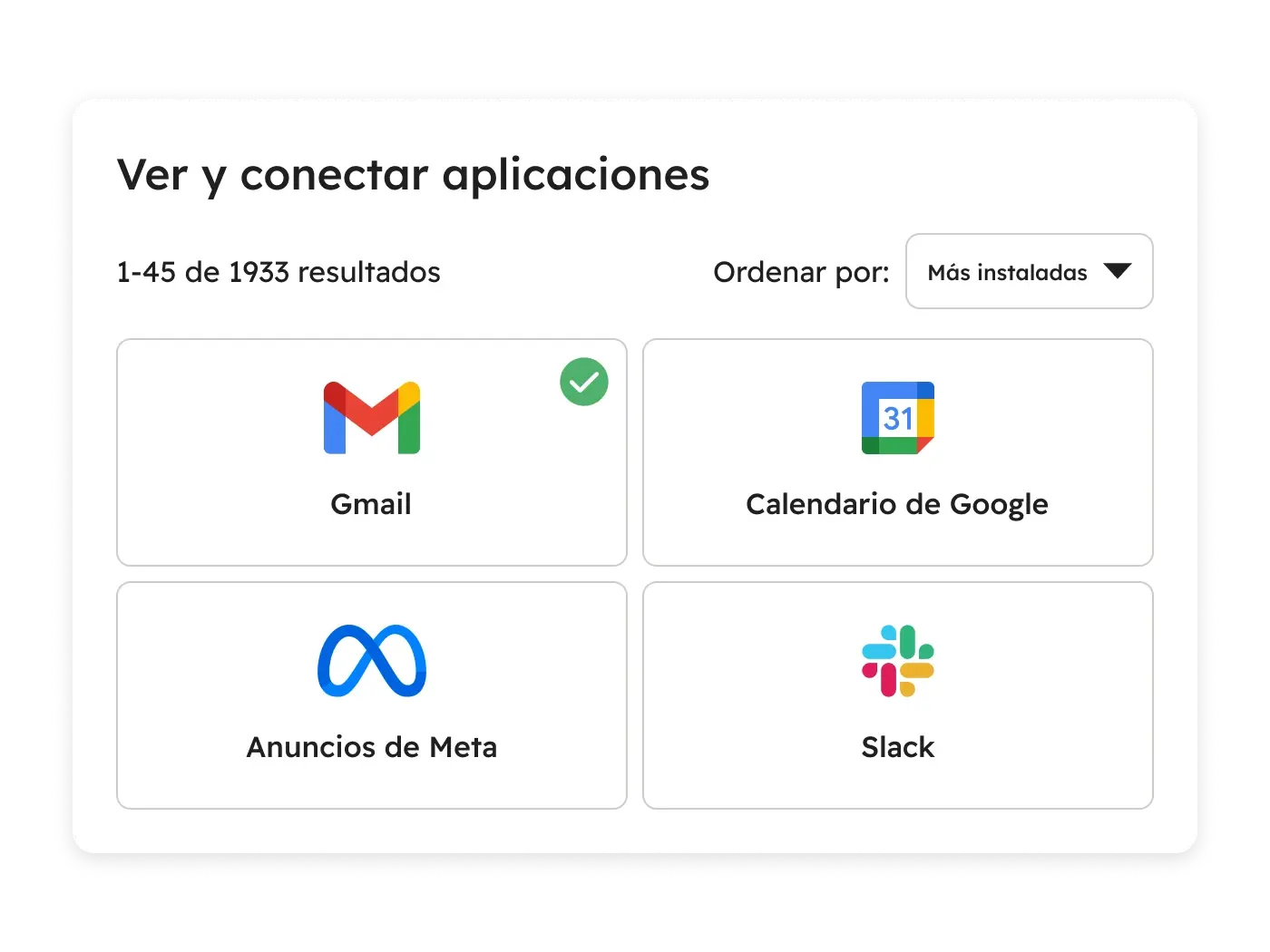 panel de aplicaciones en HubSpot