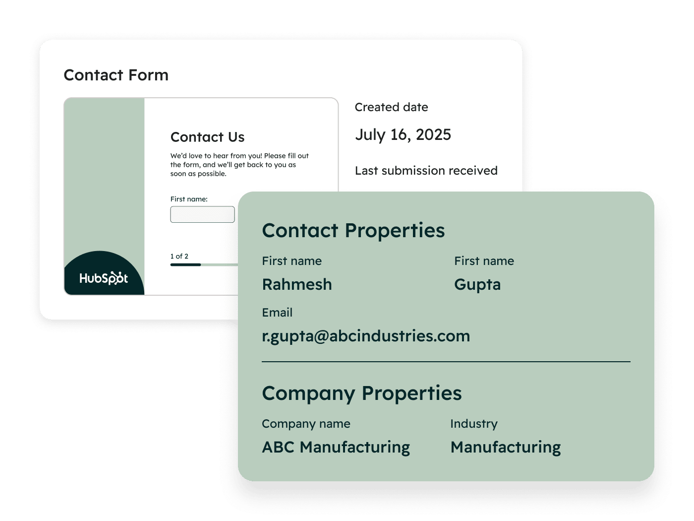 Contact form, with contact and company properties