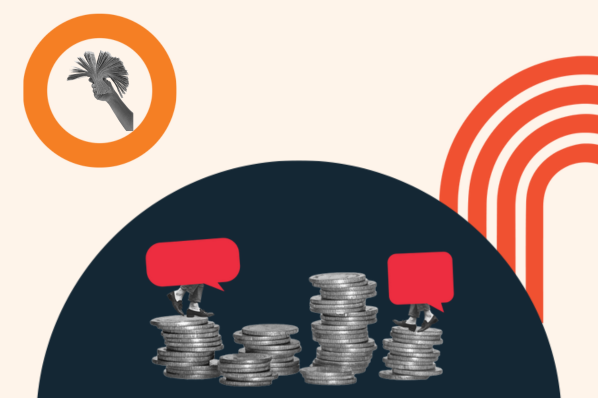 wordpress auction plugin: image shows coins stacked and in the top left corner a hand holding a significant amount of cash 