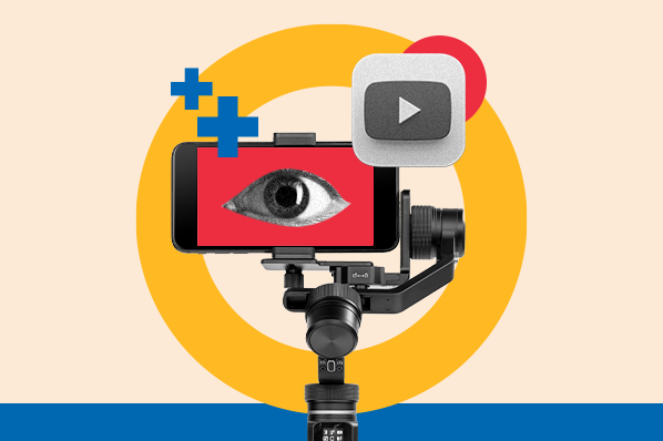 collection of youtube feature represented by a collage of eyes and the play button on a phone