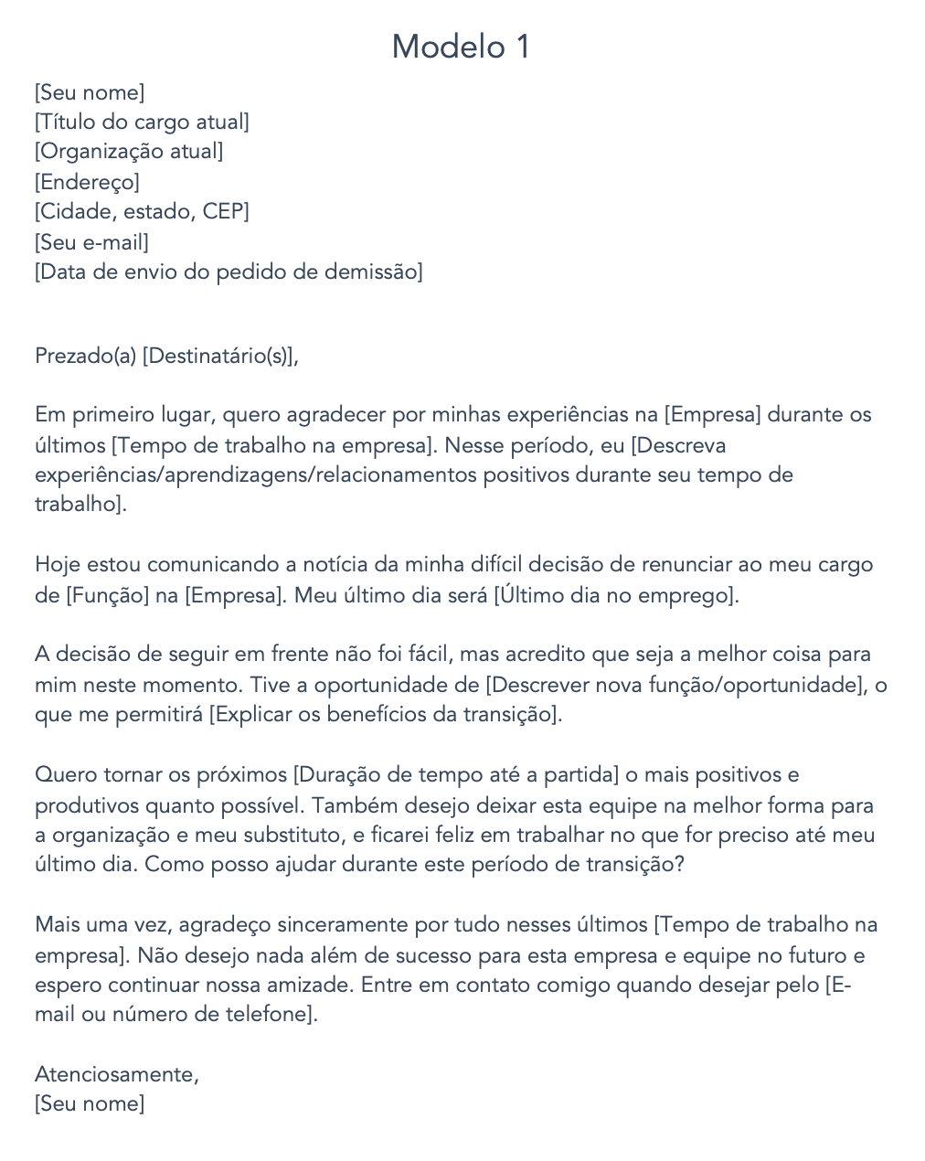 modelo grátis de carta de pedido de demissão