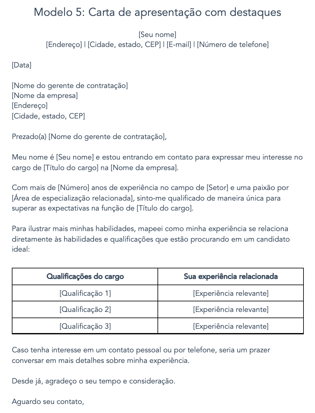 modelo de carta de apresentação